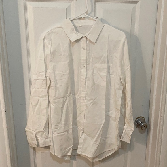 White Linen Button Up Shirt - Picture 1 of 3